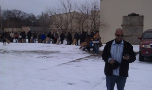 103.7 "The Beat" WUVS-LP's own Paul Allen "PA" Billings before the 2013 turkey giveaway began.